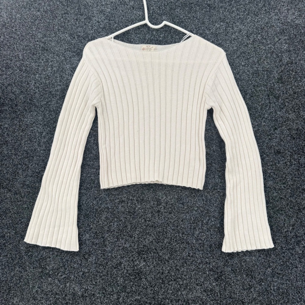 Hippie Rose Ribbed Knit Sweater Cream Boat Neck Flare Bell Sleeve 3S26385 Mens M